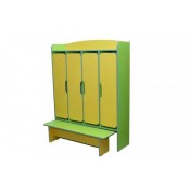 Four-door children wardrobe with a bench for a locker room